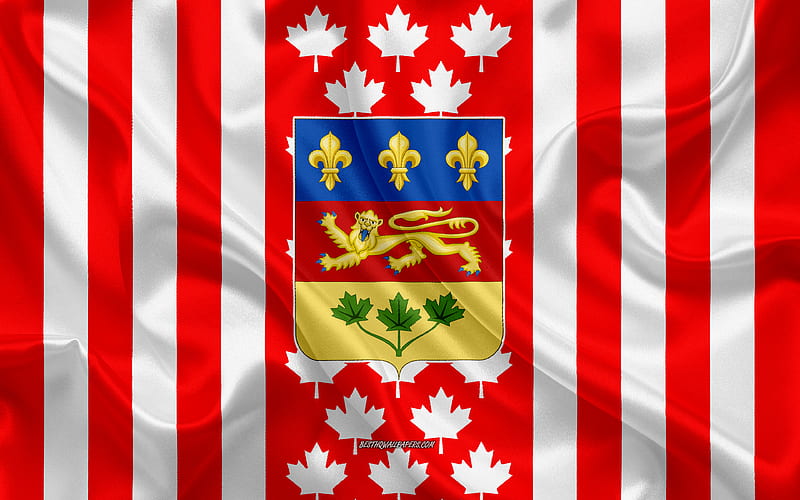 Coat of arms of Quebec, Canadian flag, silk texture, Quebec, Canada, Seal of Quebec, Canadian national symbols, HD wallpaper