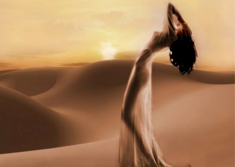 Sensuality ~, Sand, Dress, Beauty, Sky, Sun, Woman, Sensuality, HD wallpaper
