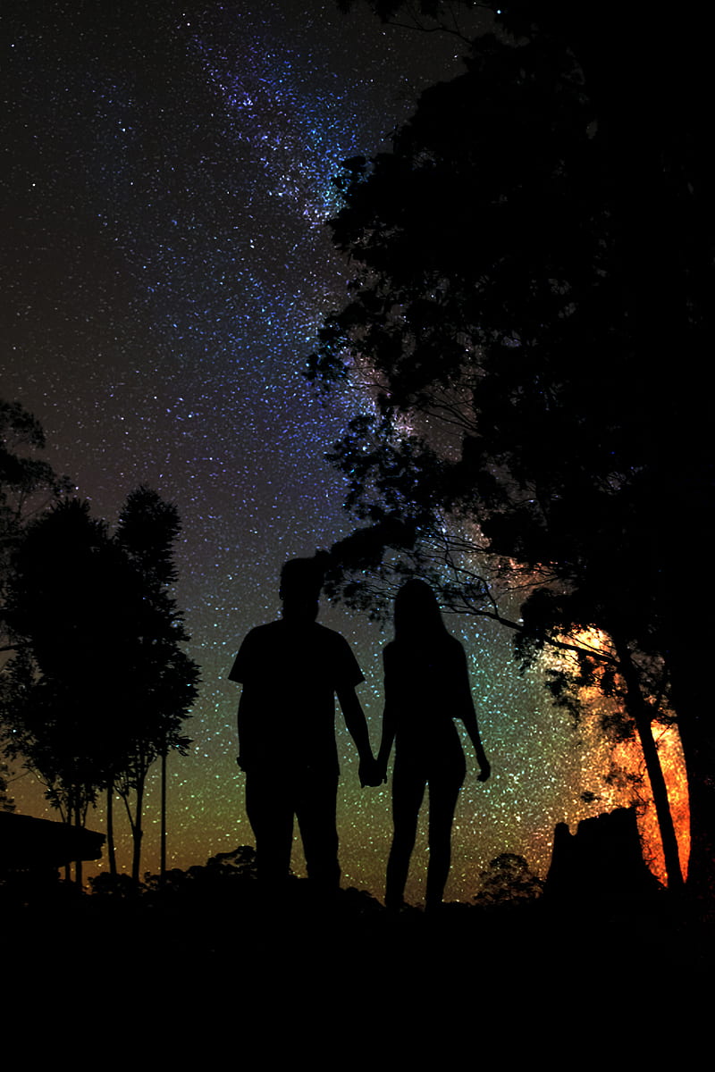 Silhouette of Man and Woman Holding Hands, HD phone wallpaper