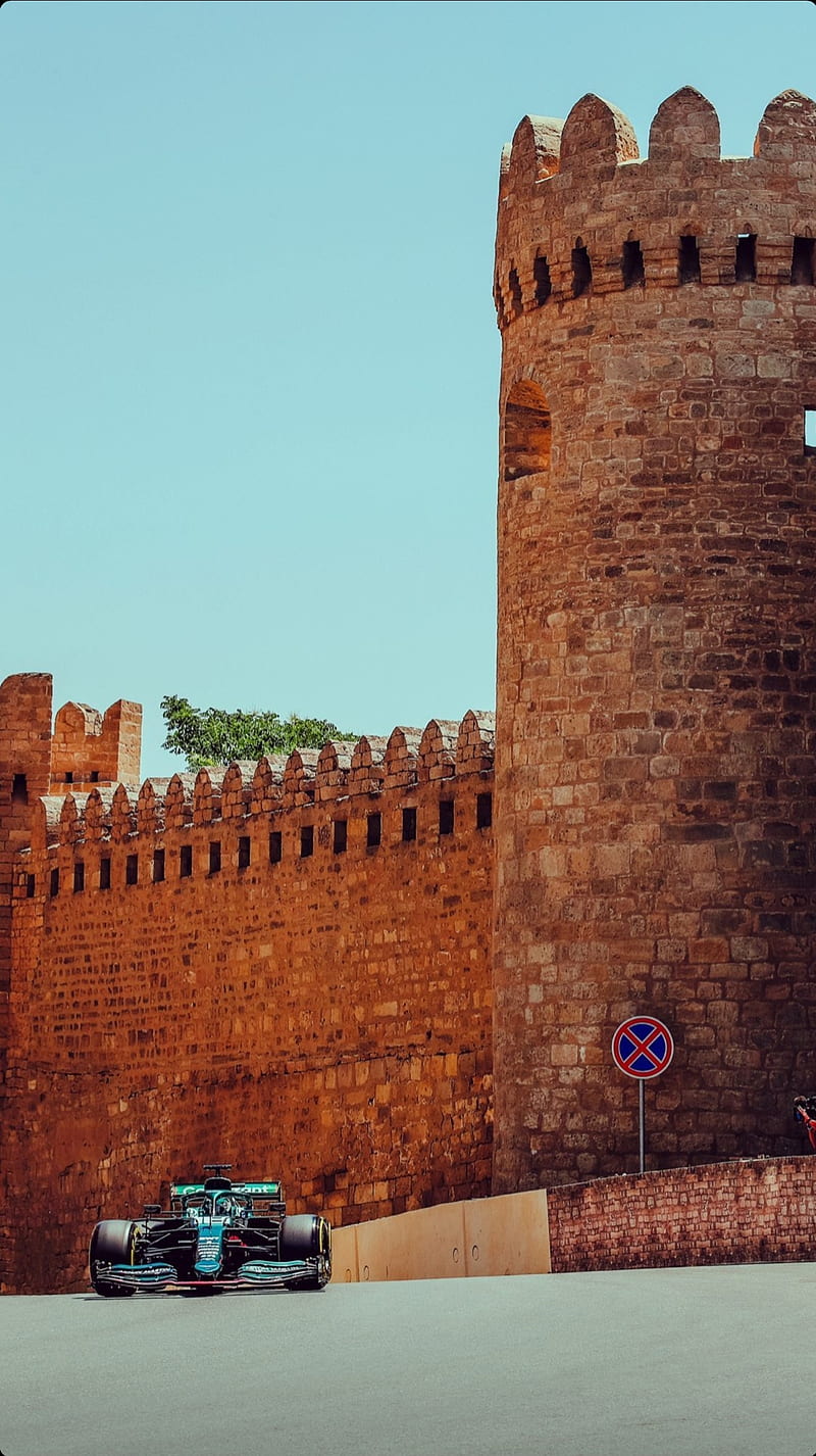Lance Stroll, azerbaijan, castles, castle, baku, formula 1, f1, aston martin, HD phone wallpaper