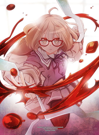 Wallpaper girl, anime, petals, tears, art, tape, kyoukai no kanata, mirai  kuriyama for mobile and desktop, section сёдзё, resolution 1920x1536 -  download