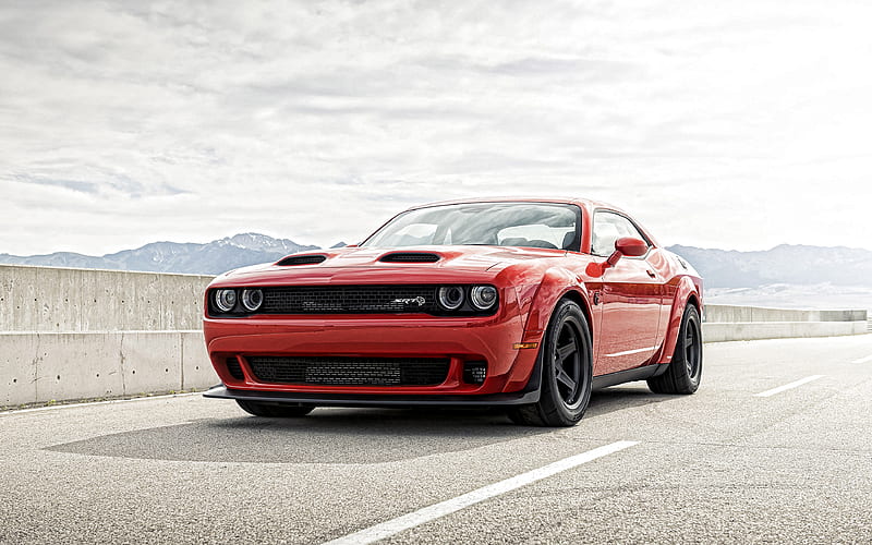 Dodge Challenger SRT Super Stock, 2020 front view, red sports coupe, new red Challenger SRT, tuning Challenger, american sports cars, Dodge, HD wallpaper