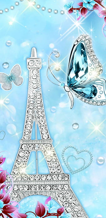 Eiffel Tower Beauty, bonito, blue, bow, butterfly, diamond, eiffel ...