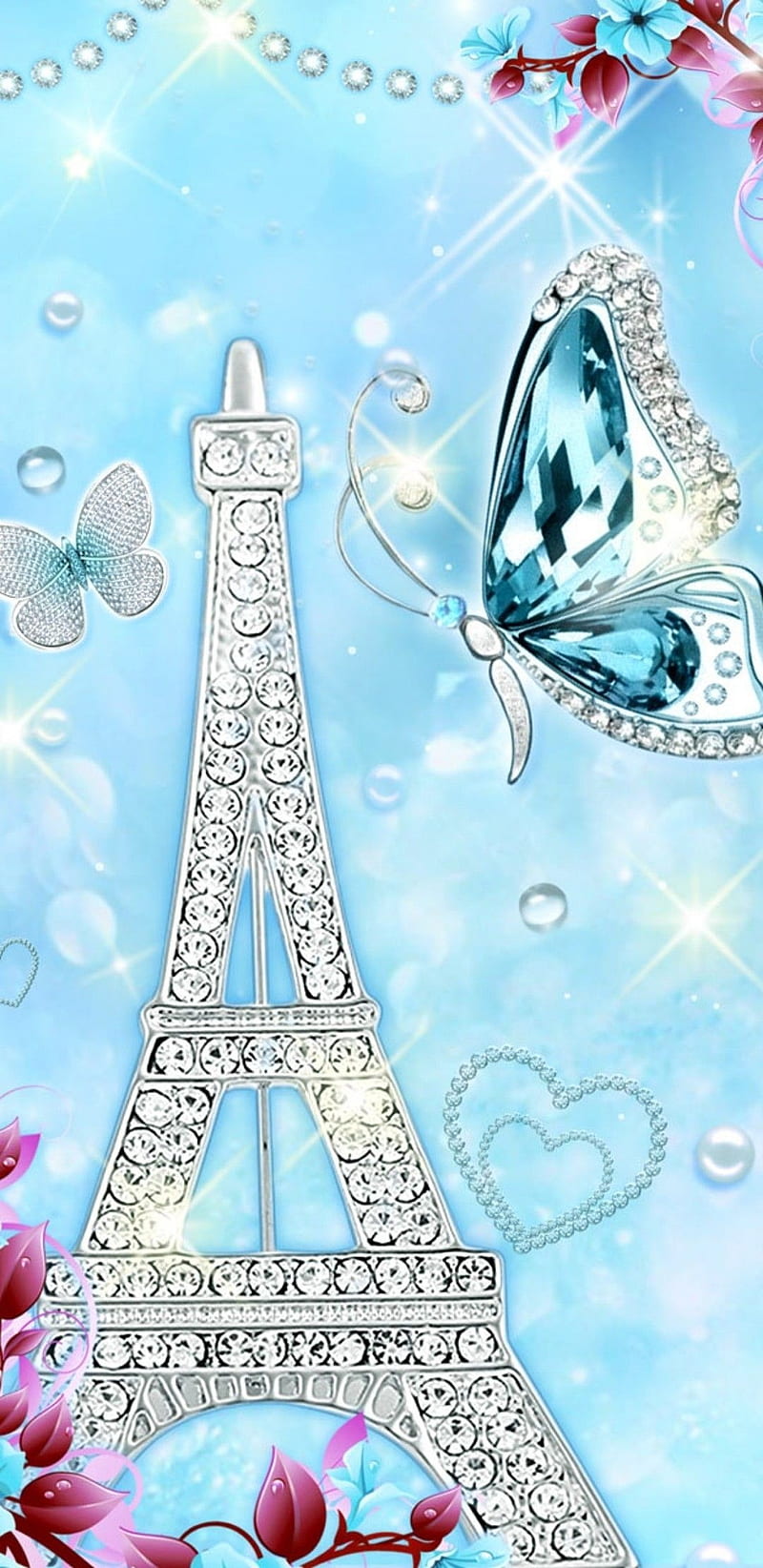 Diamond EiffelTower, blue, butterfly, eiffel tower, girly, paris, pretty,  silver, HD phone wallpaper | Peakpx