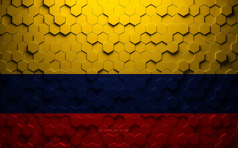 Flag of Colombia, honeycomb art, Colombia hexagons flag, Colombia, 3d hexagons art, Colombia flag, HD wallpaper