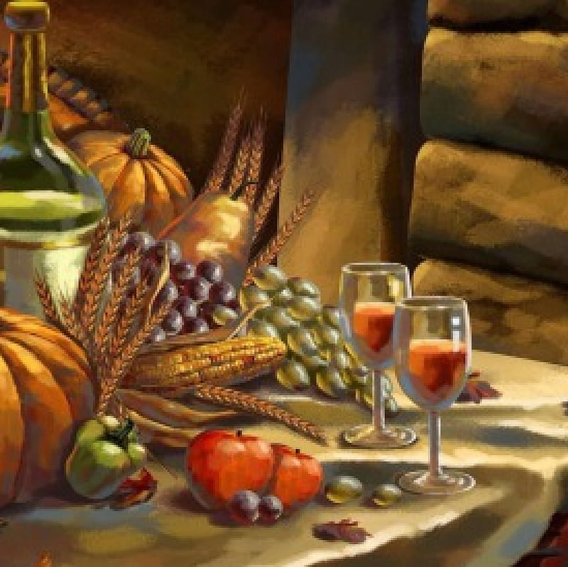 Table for two, fruit, vegtablels, food, wine, bell pepper, HD wallpaper