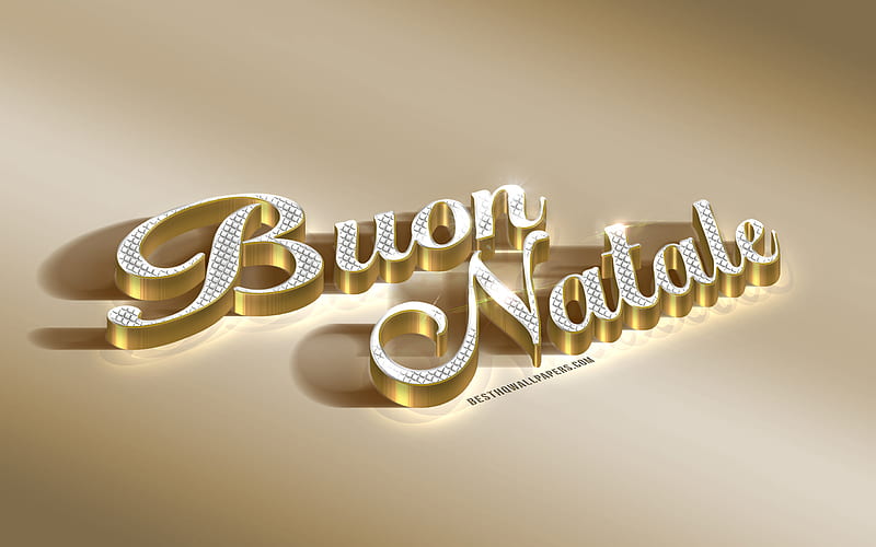 Buon Natale, golden 3d art, Merry Christmas in Italian, Christmas golden background, art, Buon Natale sign, golden 3d inscription, HD wallpaper