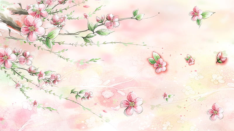 Spring in Pinks, sakura, wind, summer, scatter, spring, pink, cherry blossoms, HD wallpaper