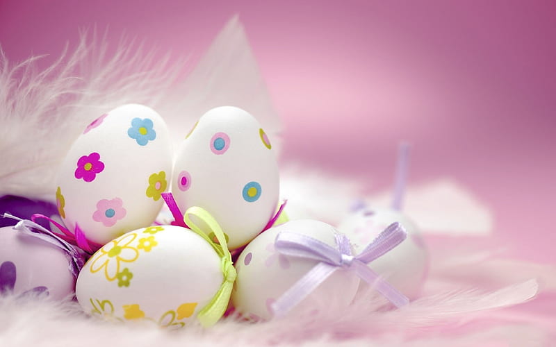 Easter eggs, pink Easter background, spring, eggs with drawings, Easter, spring holidays, HD wallpaper