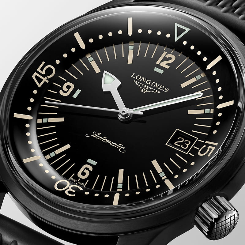 THE LONGINES LEGEND DIVER WATCH black pvd coating Watch L3.774.2.50.9. Longines®, Automatic Watch, HD phone wallpaper