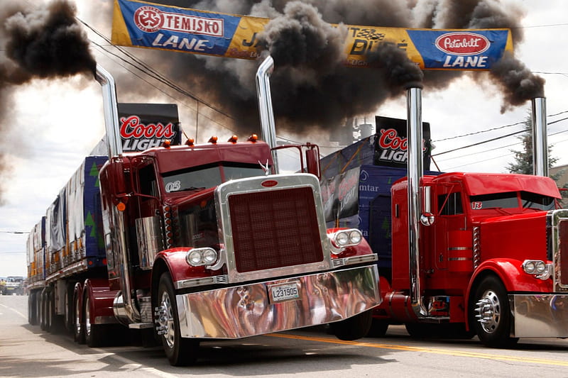 Burning Rubber, truck, big rig, peterbilt, semi, HD wallpaper