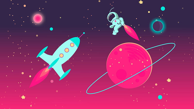 Cartoon Astronaut And Rocket In Outer Space, Background, Cosmonaut • For You, Cool Cartoon Space, HD wallpaper