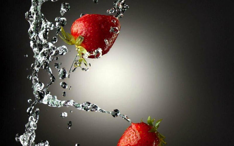 Strawberry Splash, water, strawberry, nature, abstract, other, HD wallpaper