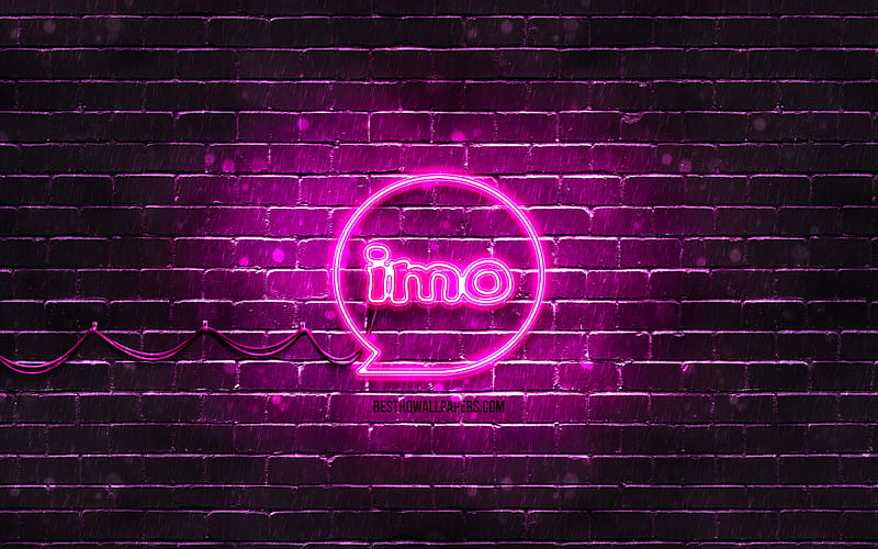 IMO purple logo purple brickwall, IMO logo, messengers, IMO neon logo, IMO, HD wallpaper