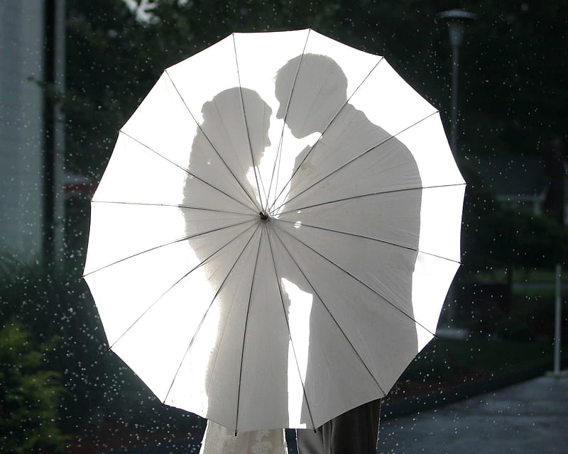 Lovers, umbrella, man, halechannel, wedding, silhouette, girl, love, white, couple, HD wallpaper