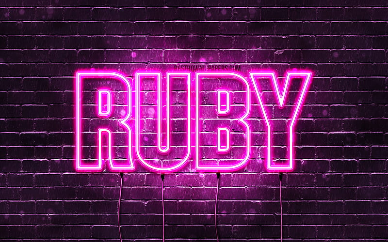 Ruby with names, female names, Ruby name, purple neon lights, horizontal text, with Ruby name, HD wallpaper