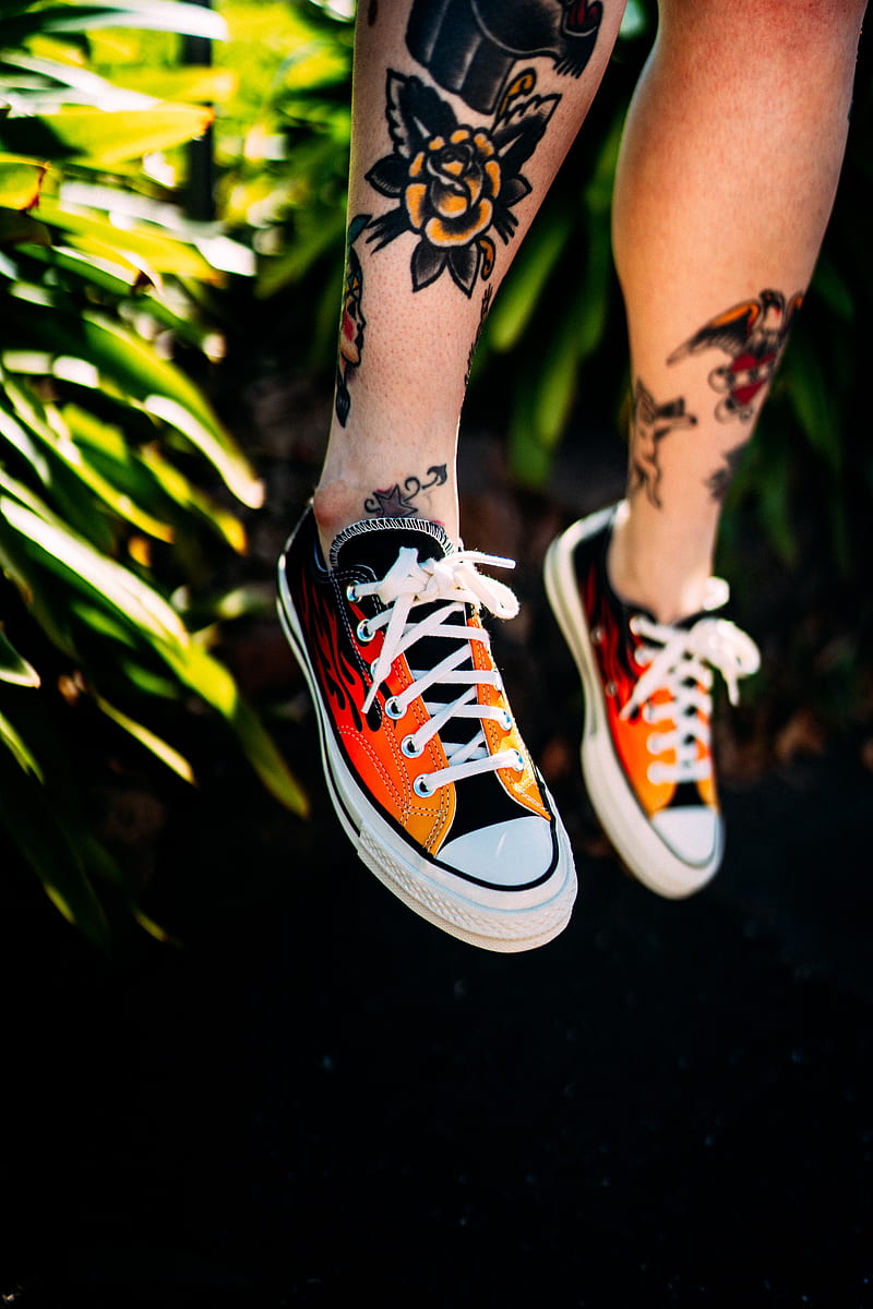 sneakers, legs, tattoo, HD phone wallpaper
