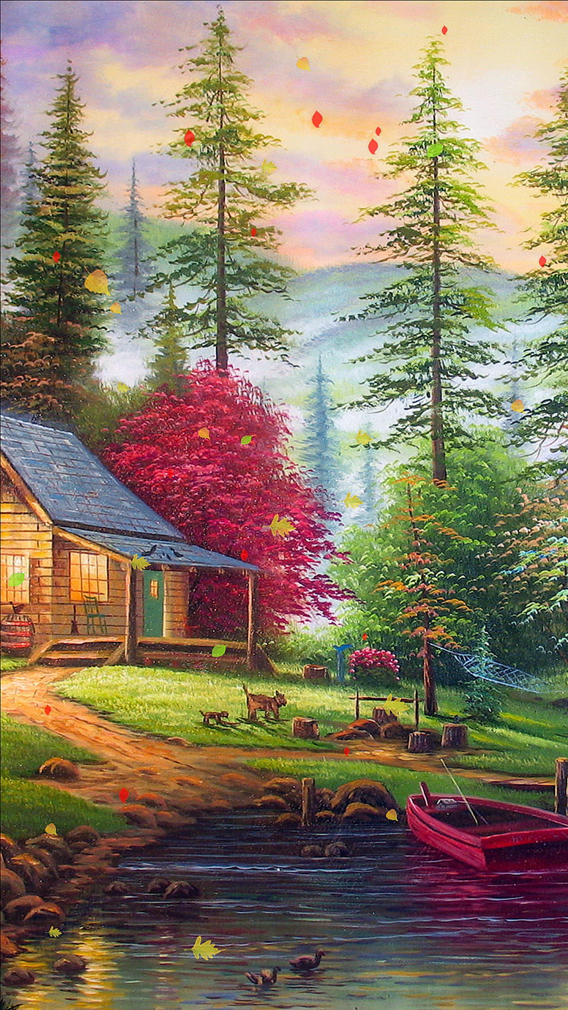 House, cabin, cabins, log, paradise, pond, scenes, suburban, winter, woods, HD phone wallpaper