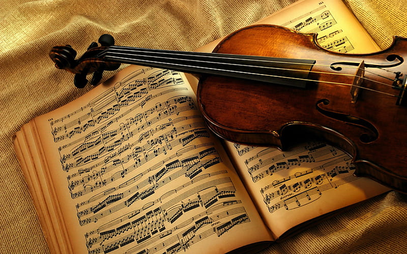 violin, musical notes, musical instruments, HD wallpaper