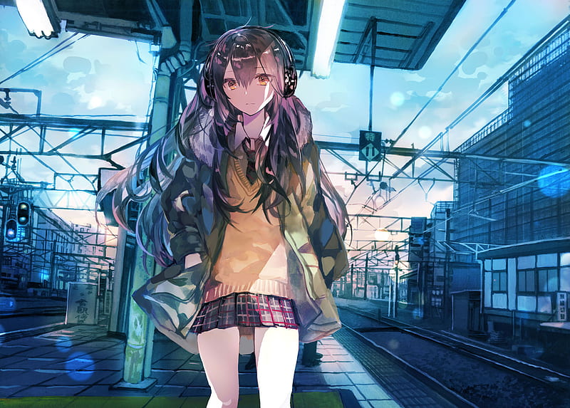 Anime, Original, Girl, Train Station, HD wallpaper