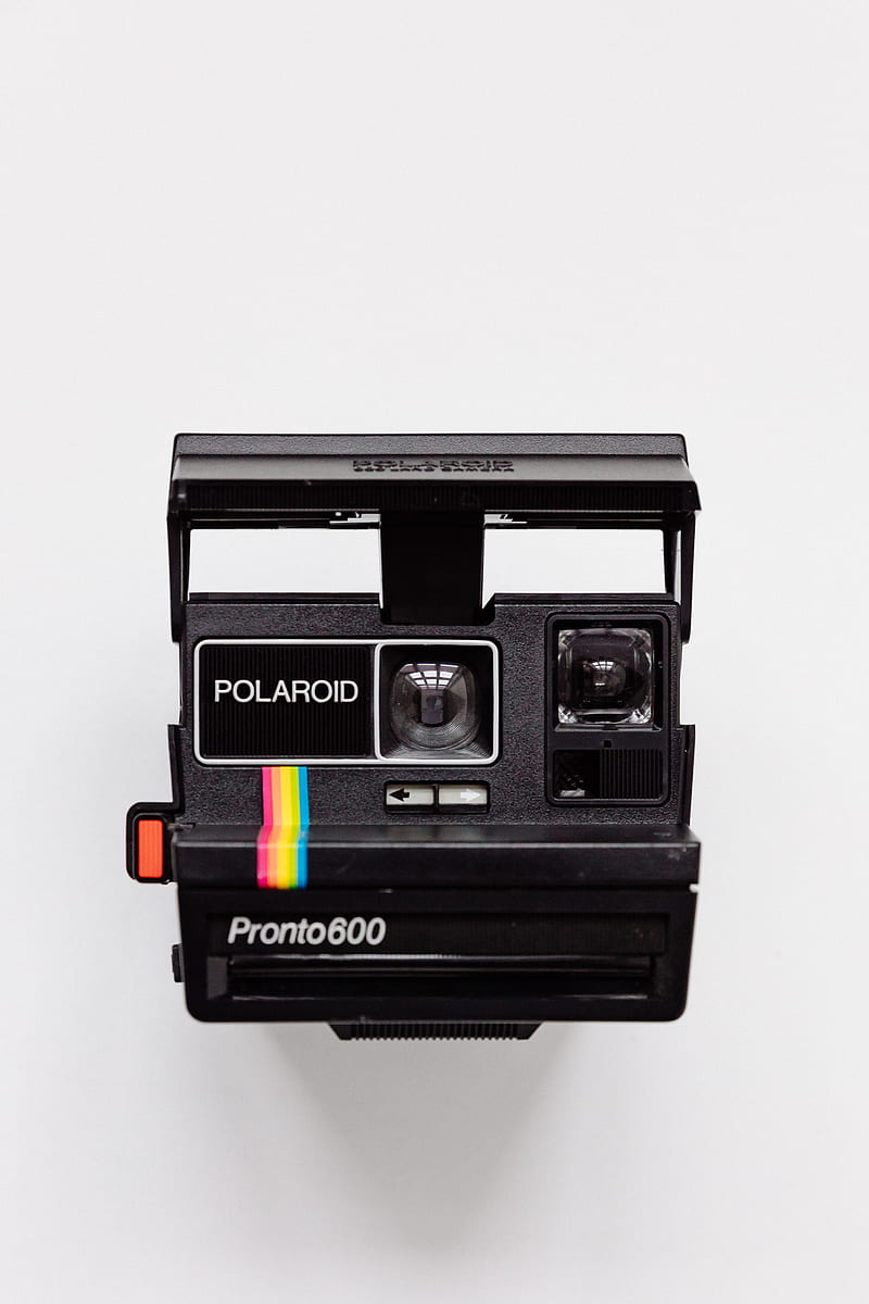 black Polaroid camera with white background, HD phone wallpaper