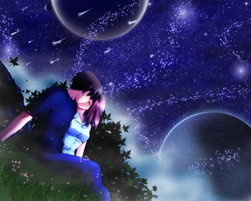 Sideral lovers, kisses, moon, anime, couple, HD wallpaper | Peakpx