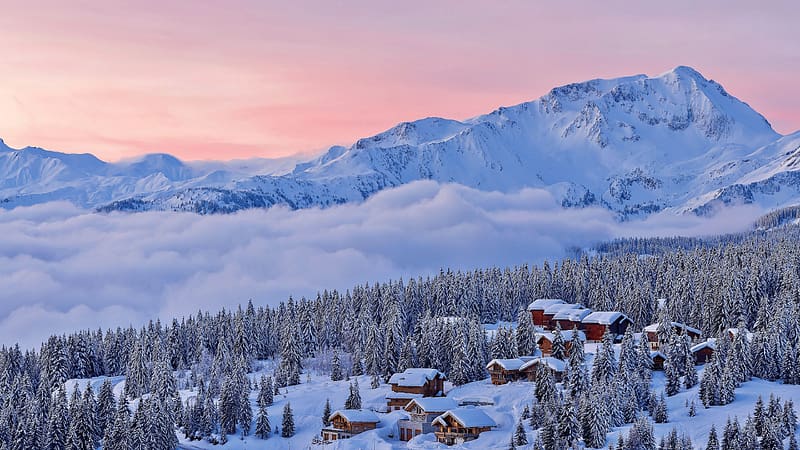 Ski resort Dawn Beaufort Savoie France Bing, HD wallpaper