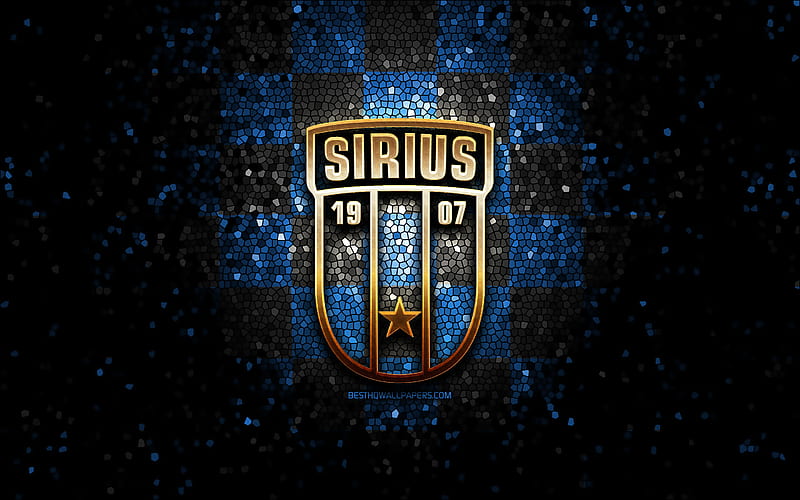 Sirius FC, glitter logo, Allsvenskan, blue black checkered background, soccer, swedish football club, Sirius logo, mosaic art, football, IK Sirius, HD wallpaper