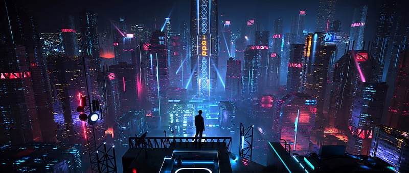 Night, City, Light, Neon, Sci Fi, Futuristic, HD wallpaper