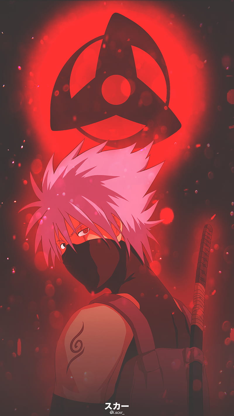 Kakashi Hatake, anime, anime , edit, kakashi, naruto, particles, hop, red, sharingan, uchiha, HD phone wallpaper