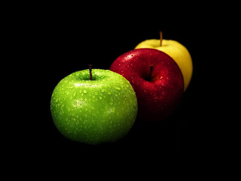 Three apples, red, green, food, fruits, apples, yellow, HD wallpaper