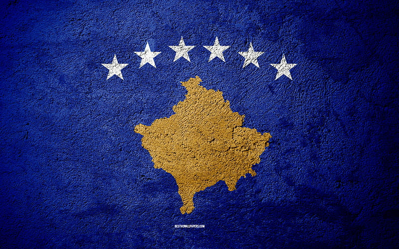 Flag of Kosovo, concrete texture, stone background, Kosovo flag, Europe, Kosovo, flags on stone, HD wallpaper