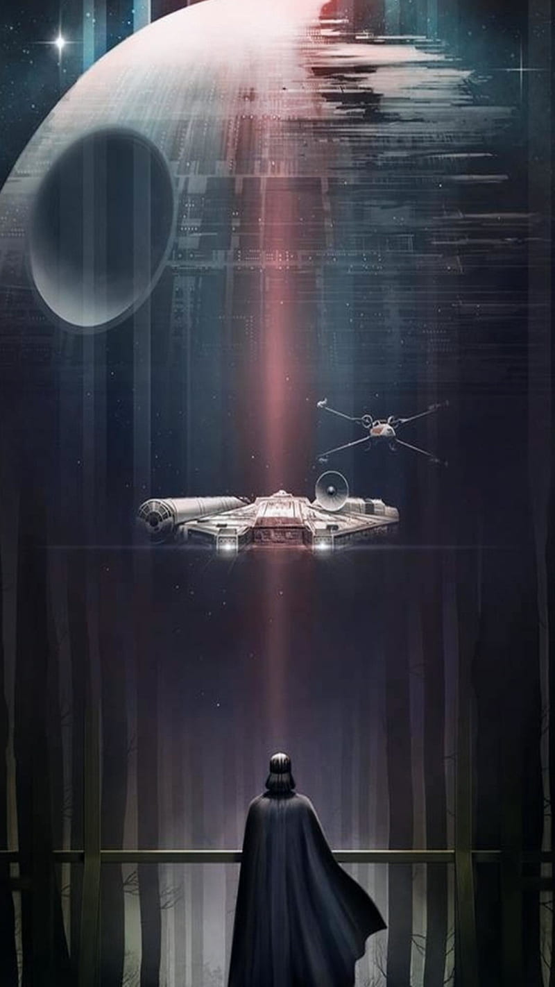Darth Vader, death, death star, falcon, millennium, millennium falcon, star, x-wing, HD phone wallpaper