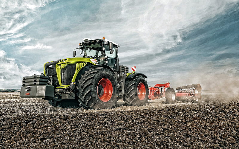 Claas Xerion 5000, 2019, tractor on the field, new Xerion 5000, soil cultivation, processing fields, plow, agricultural machinery, Claas, HD wallpaper