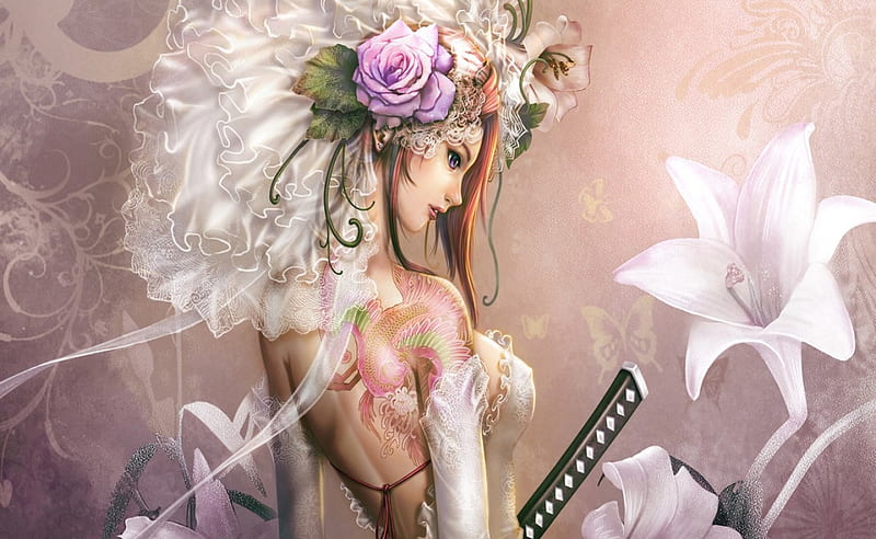 I'm Yours Samurai Beauty Bride, Samurai, Colours, New, Anime, BG, bride, Wall, HighSchool Student, Beauty, Game, Girl, Flowers, HD wallpaper