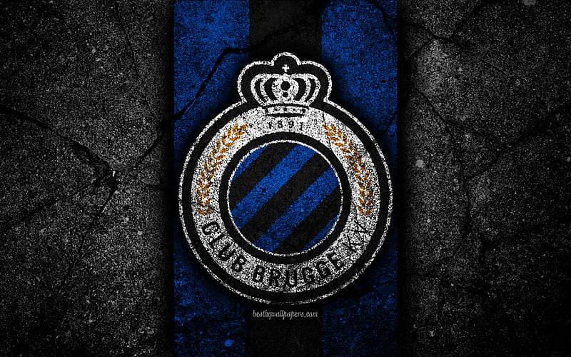 Brugge FC, emblem, Jupiler Pro League, black stone, Brugge, Belgium, soccer, Belgian First Division A, football, asphalt texture, FC Royal Brugge, HD wallpaper