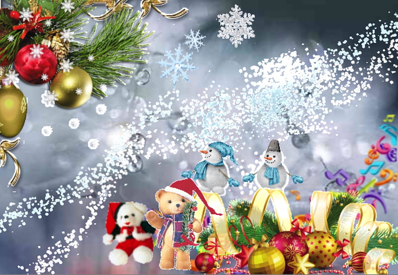 Holiday mood, ornaments, background, joy, snowman, Bears, Teddy,  snowflakes, HD wallpaper | Peakpx