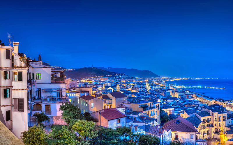 Amalfi, nightscapes, coast, sea, summer, Italy, Europe, HD wallpaper