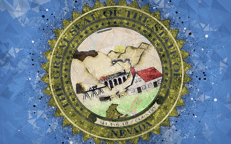 Seal of Nevada emblem, geometric art, Nevada State Seal, American states, blue background, creative art, Nevada, USA, state symbols USA, HD wallpaper