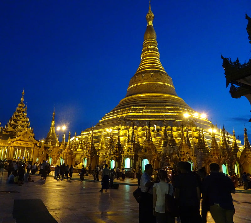 Pagoda, birmanie, blue sky, burma, ciel bleu, gold, night, nuit, rangoon, shee dagon, trip, voyage, HD wallpaper