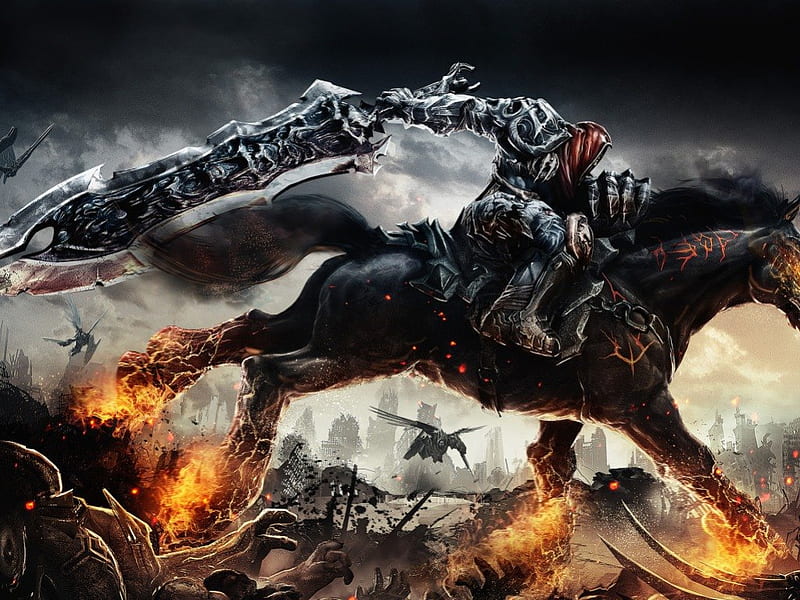 Darksiders, game, fire, warrior, sword, HD wallpaper Darksiders, game, fire, warrior, sword, HD wallpaper