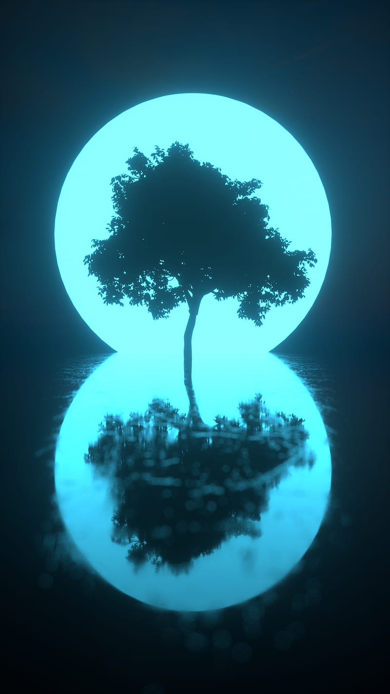 Glow Tree, 0010, aqua, black, blue, dark, door, portal, HD phone wallpaper