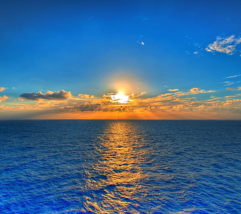 Sunset, nature, ocean, sea, sky, sun, HD wallpaper