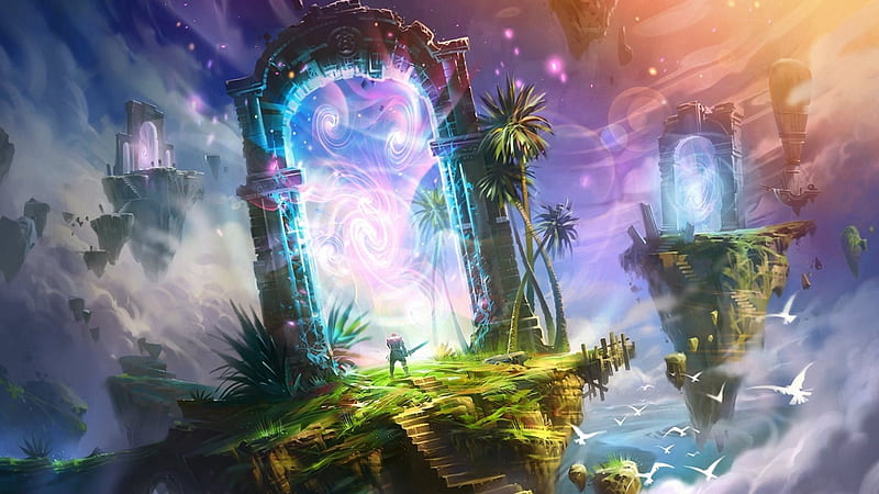 Fantasy Gate, gate, fantasy, space, magic, sky, HD wallpaper