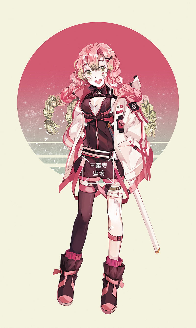 Mitsuri Kanroji, anime, demon slayer, girl, hashira, kimetsu no yaiba, love, pilar, pink hair, HD phone wallpaper