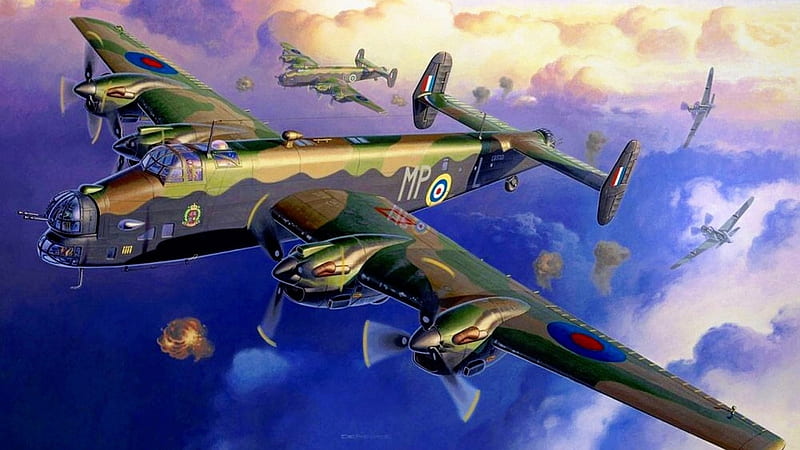 Handley Page Halifax Artwork, RAF, Artwork, Handley Page Halifax, Art, World War Two, HD wallpaper