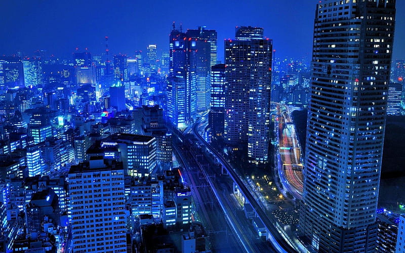 Blue Night City, midnight blue, city, night blue, city night, blue city, blue night, HD wallpaper