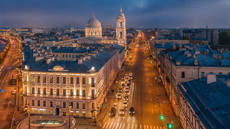 Road Between City Building Saint Petersburg Travel, HD wallpaper