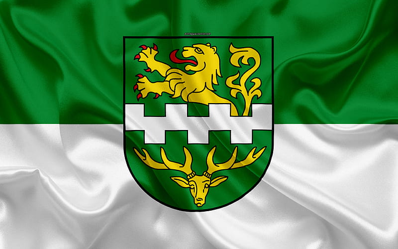 Flag of Bergisch Gladbach silk texture, green white silk flag, coat of arms, German city, Bergisch Gladbach, North Rhine-Westphalia, Germany, symbols, HD wallpaper