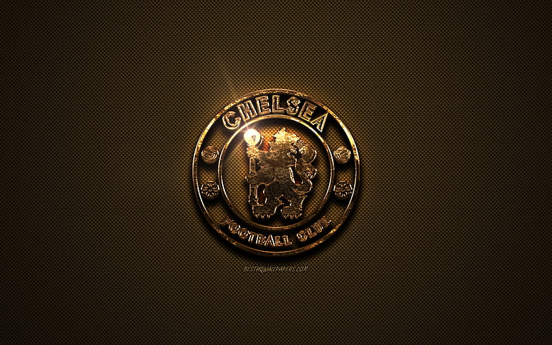 Chelsea FC, golden logo, English football club, golden emblem, London, England, Premier League, golden carbon fiber texture, football, Chelsea logo, HD wallpaper